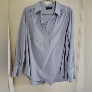 Lane Bryant Blue Chambray Poplin Casual Flowy Popover Tunic Top Plus 18/20 3X